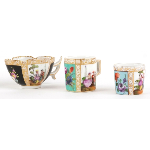 40 - 19th century Meissen style porcelain including diminutive coffee cups and saucers, each hand painted... 