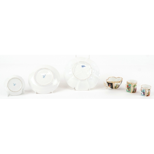40 - 19th century Meissen style porcelain including diminutive coffee cups and saucers, each hand painted... 