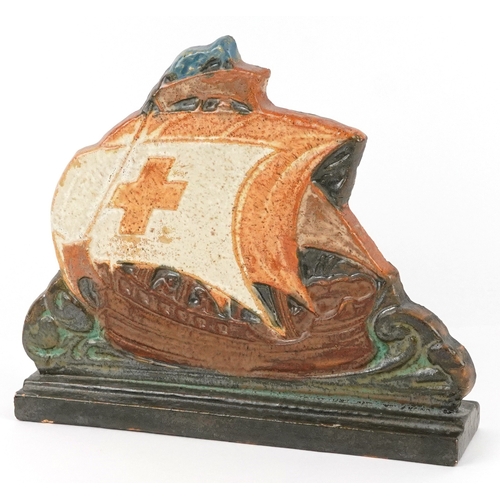 139 - An Arts & Crafts terracotta galleon, possibly Compton, 22cm in high.