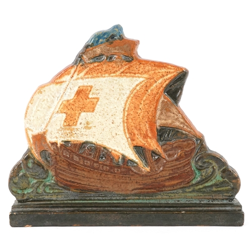 139 - An Arts & Crafts terracotta galleon, possibly Compton, 22cm in high.