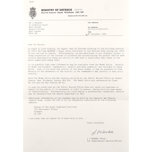 703 - A British military World War I medal trio awarded to 1857 PTE. John Shearer 6th Battalion High & Lig... 