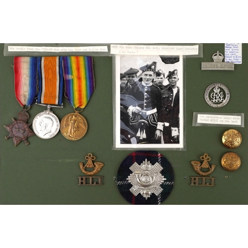 703 - A British military World War I medal trio awarded to 1857 PTE. John Shearer 6th Battalion High & Lig... 