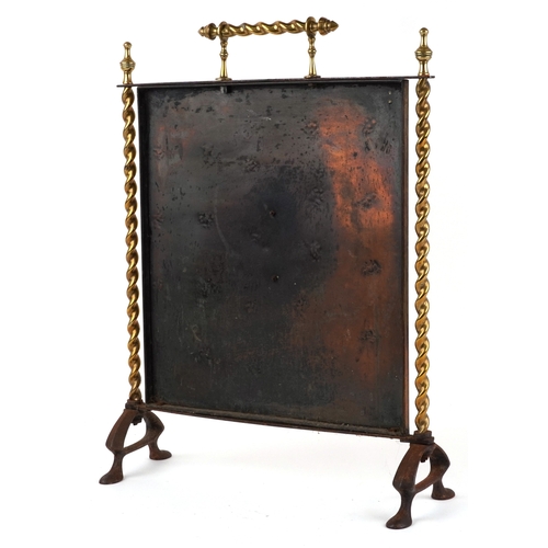 9 - A 19th century Arts & Crafts brass and wrought iron firescreen with applied central copper panel, 68... 