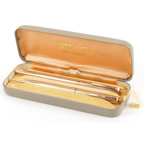 61 - A gold plated Yard-O-Led ballpoint pen and propelling pencil set, with box, 12.5cm in length.
