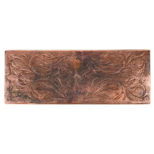 12 - An Arts & Crafts rectangular copper gallery tray embossed with stylized foliage, 55cm x 20.5cm.
