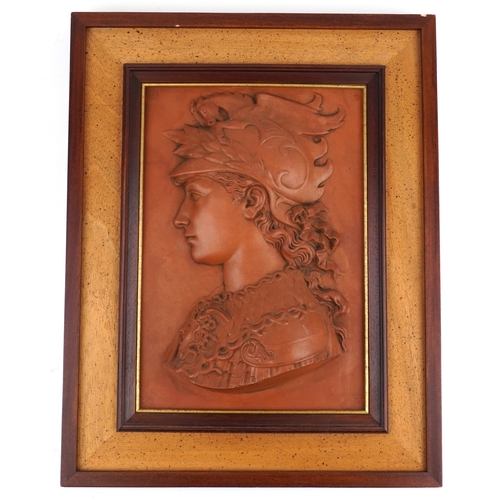 274 - A 19th Century relief moulded terracotta plaque of the Greek hero Perseus , framed, 47cm x 32cm.