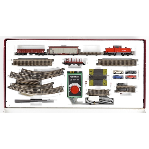 A Fleischmann model railway 6399 Start-Set HO gauge, boxed, 75cm wide.