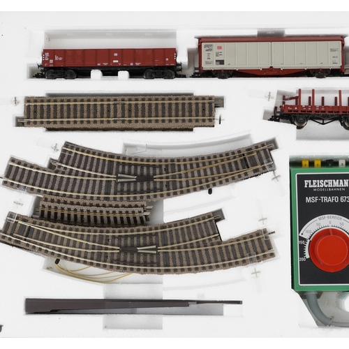 A Fleischmann model railway 6399 Start-Set HO gauge, boxed, 75cm wide.