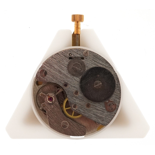 A silver gilt masonic interest triangular pocket watch, 5cm high, 50.7g.