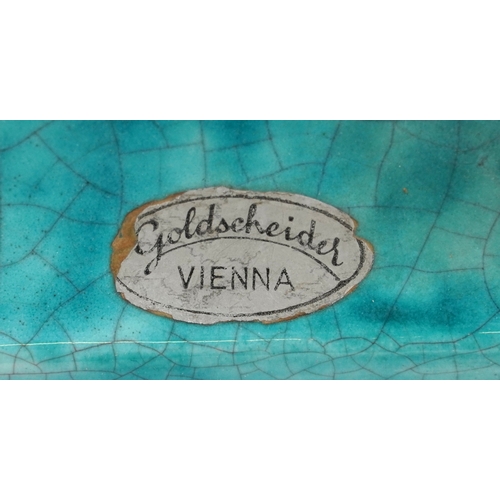 22 - A Goldscheider Art Deco pottery study of a fawn and deer, marks and sticker to the base, 16cm high.