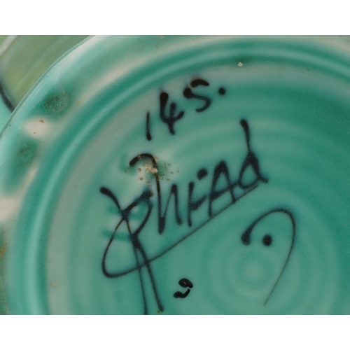 289 - Charlotte Rhead for Crown Ducal, two Art Deco pottery vases hand painted in the Turin pattern, the l... 