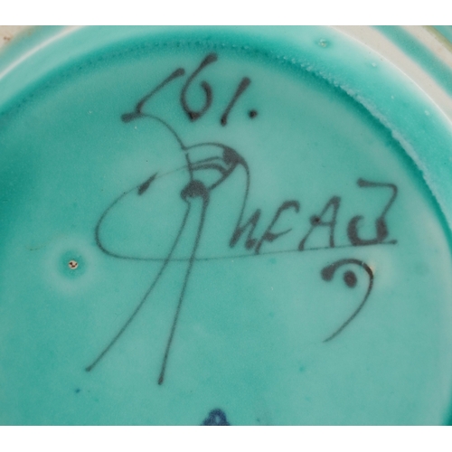 289 - Charlotte Rhead for Crown Ducal, two Art Deco pottery vases hand painted in the Turin pattern, the l... 