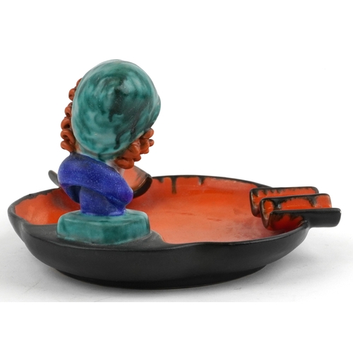 29 - A Goldscheider Art Deco pottery ashtray mounted with a female bust, 13cm high.