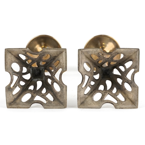 16 - A pair of Art Nouveau style silvered candlesticks, 37cm high.