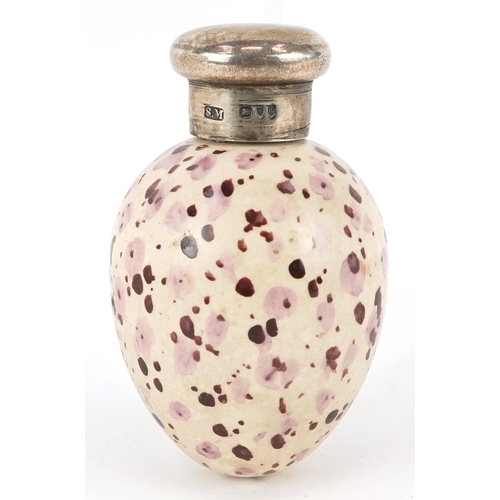 117 - Sampson Mordan & Co, a Victorian porcelain scent bottle in the form of an egg with silver lid, Londo... 