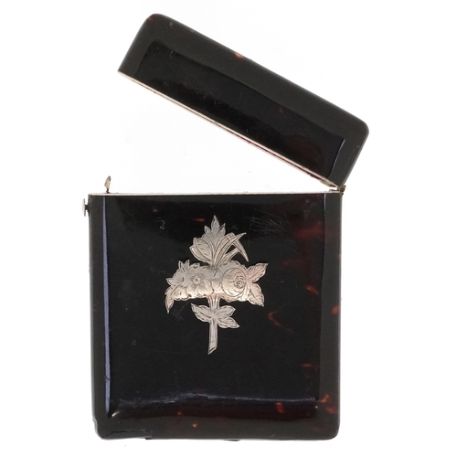 58 - A 19th century tortoiseshell card case with floral silver piqué work together with a silver mounted ... 