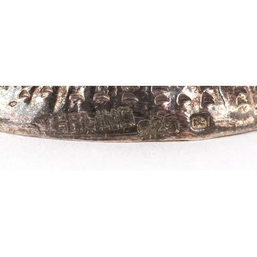 2523 - Three silver open salts cast as Putti riding dolphins, with shell design bowls, the largest 15cm hig... 