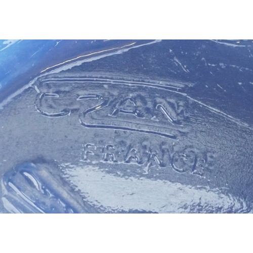  An Ezan France opalescent pressed glass bowl decorated with birds, 25cm in diameter.