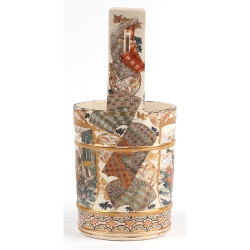 58 - A Japanese Meiji Satsuma earthenware basket vase hand painted with an emperor and attendants, 37cm h... 