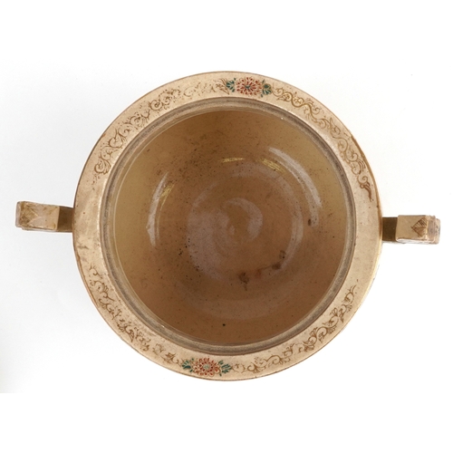 57 - A fine Japanese Meiji Satsuma earthenware tripod censer and cover with dog of foo knop, hand painted... 