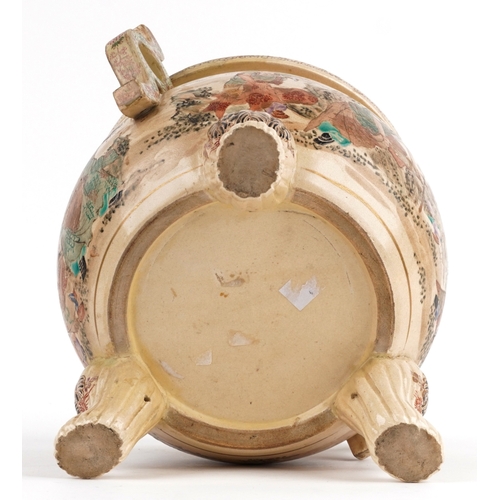 57 - A fine Japanese Meiji Satsuma earthenware tripod censer and cover with dog of foo knop, hand painted... 
