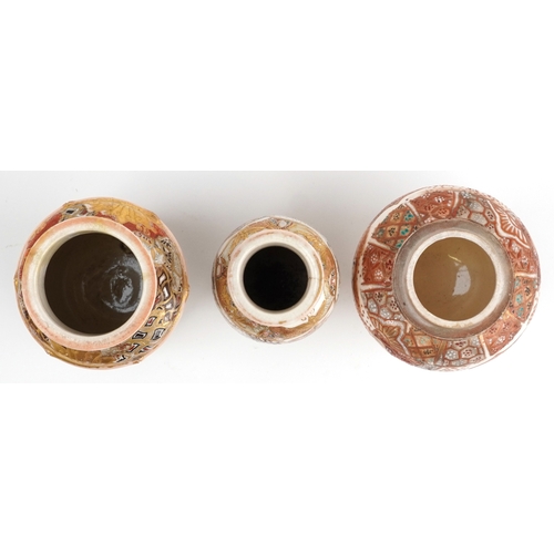 61 - A large Japanese Meiji Satsuma baluster vase hand painted with Japanese ladies together with two sma... 