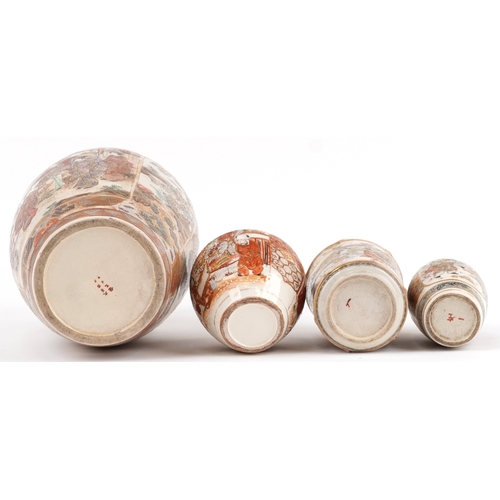 61 - A large Japanese Meiji Satsuma baluster vase hand painted with Japanese ladies together with two sma... 