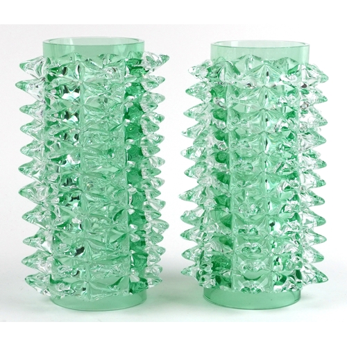  A near pair of rostrato glass ornaments, the largest 32cm high.