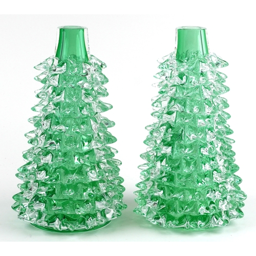  A pair of rostrato glass vases, 35cm high.