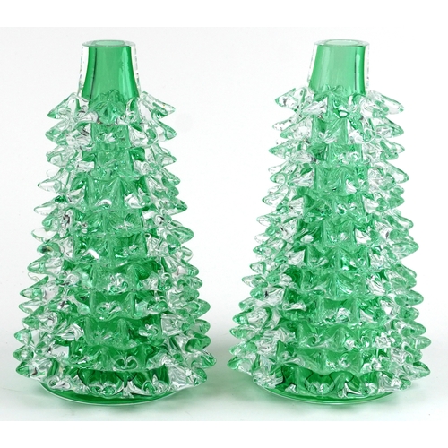  A pair of rostrato glass vases, 35cm high.