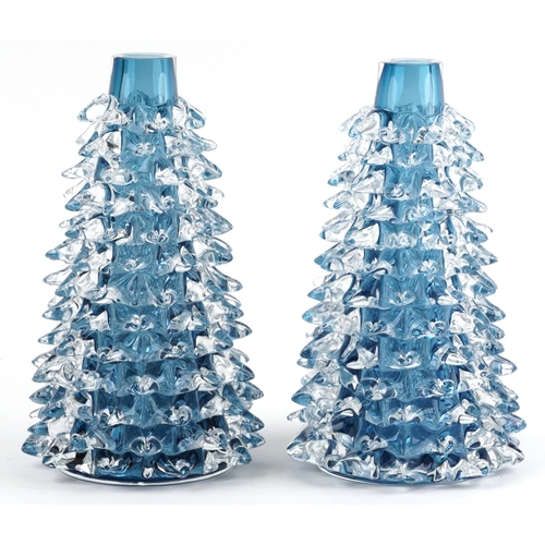  A pair of rostrato glass vases, 34cm high.