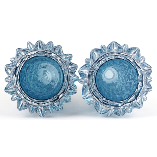  A pair of rostrato glass vases, 34cm high.