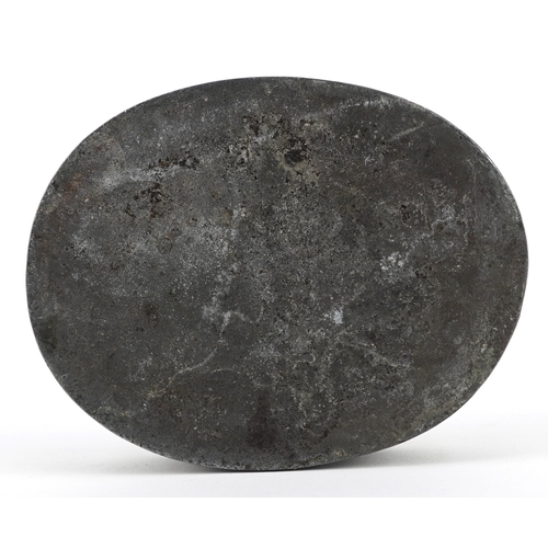  A Korean iron box and cover with floral white metal inlay, 12.5cm wide.