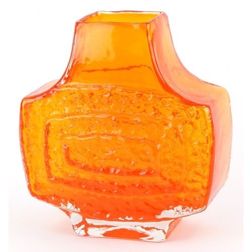 Geoffrey Baxter for Whitefriars, a tangerine orange concentric TV glass vase, pattern number 9677, 17.5cm high.
