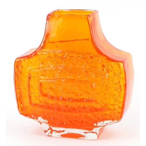  Geoffrey Baxter for Whitefriars, a tangerine orange concentric TV glass vase, pattern number 9677, 1... 