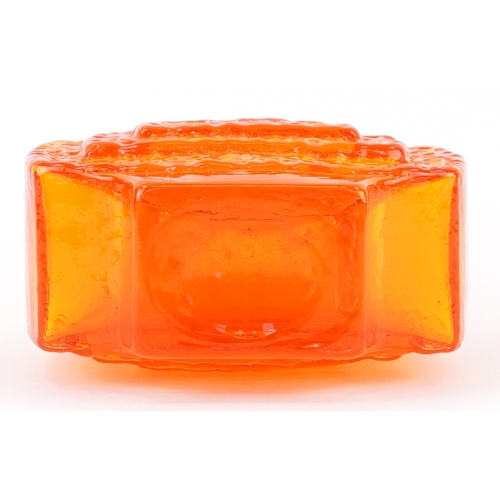  Geoffrey Baxter for Whitefriars, a tangerine orange concentric TV glass vase, pattern number 9677, 1... 