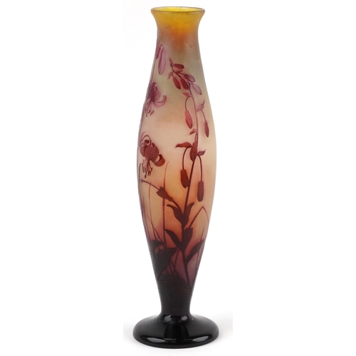 9 - Émile Gallé, a tall cameo glass vase overlaid with stylized flowers, 46cm high.