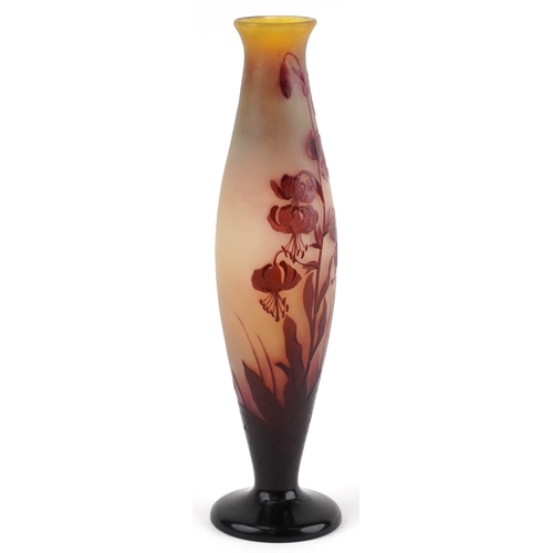 9 - Émile Gallé, a tall cameo glass vase overlaid with stylized flowers, 46cm high.