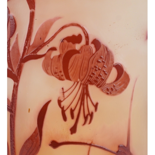 9 - Émile Gallé, a tall cameo glass vase overlaid with stylized flowers, 46cm high.