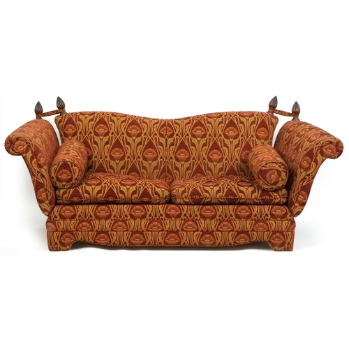  Knoll style drop end two seat sofa upholstered in Liberty style fabric, on bracket feet, 98cm H x 22... 