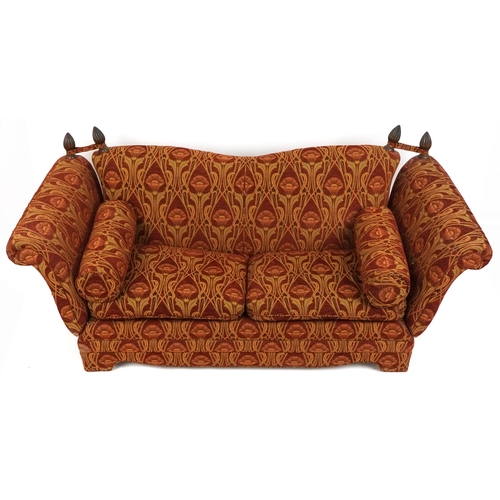  Knoll style drop end two seat sofa upholstered in Liberty style fabric, on bracket feet, 98cm H x 22... 