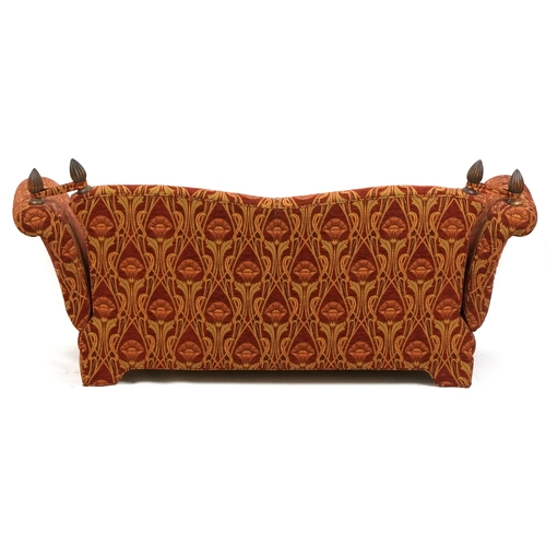  Knoll style drop end two seat sofa upholstered in Liberty style fabric, on bracket feet, 98cm H x 22... 