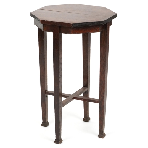 Arts & Crafts oak octagonal lamp table raised on tapering block ...