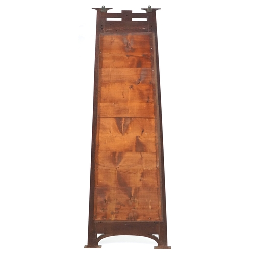  Liberty's Arts & Crafts oak full length mirror inset with Ruskin style pottery tiles, 185cm x 68cm.
