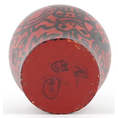 14 - In the manner of Keith Haring, a 20th century terracotta vase with hand painted decoration, 13cm hig... 