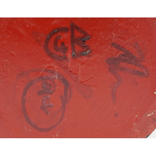 14 - In the manner of Keith Haring, a 20th century terracotta vase with hand painted decoration, 13cm hig... 