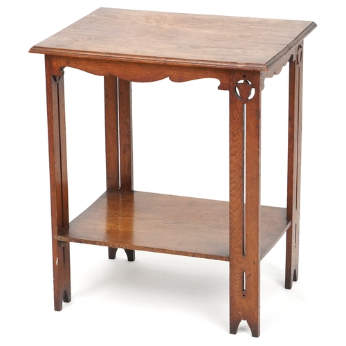 Arts & Crafts oak two tier rectangular side table with pierced supports ...