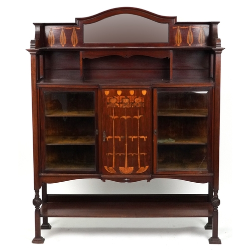  Shapland and Petter an Arts & Crafts mahogany mirror back side cabinet with inlaid decoration, the s... 