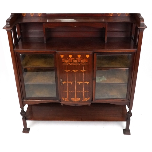  Shapland and Petter an Arts & Crafts mahogany mirror back side cabinet with inlaid decoration, the s... 