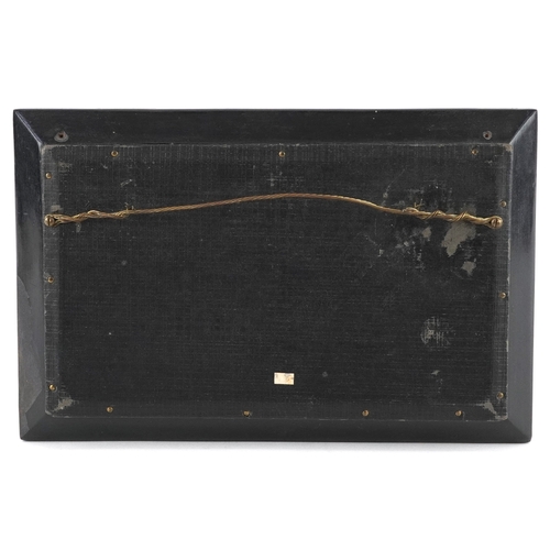 44 - Two 19th century oval portrait miniatures of a gentleman and a female, housed an ebonised frame, 13c... 